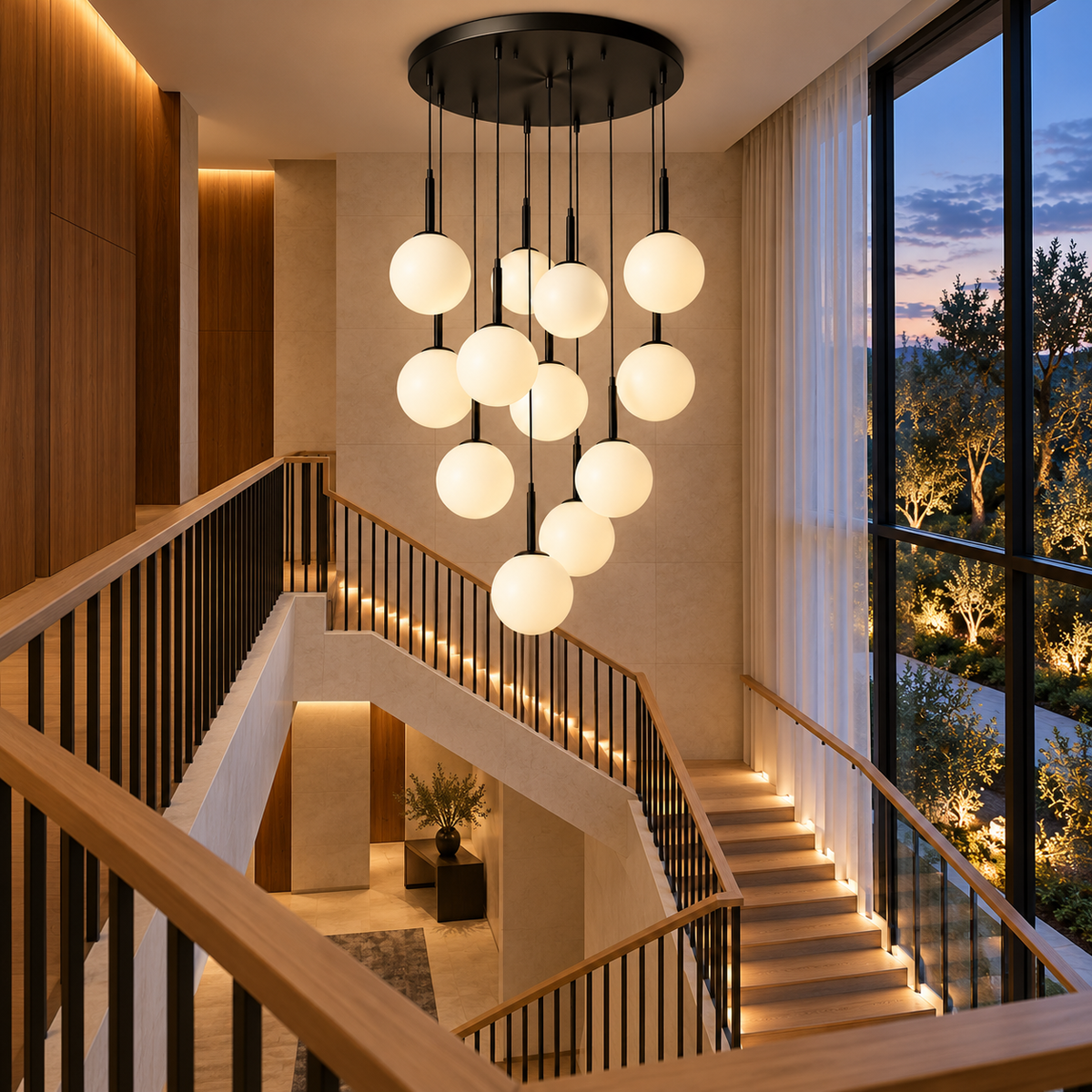 Lustra Abajur Mat Black LUXURY Staircase 12 Abajururi 200cm