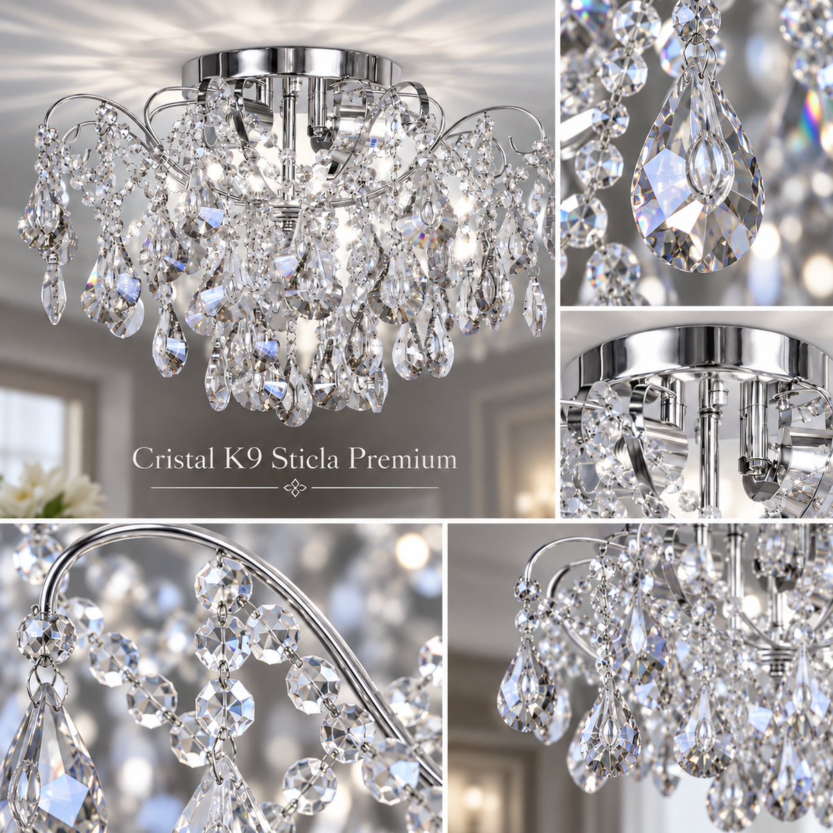 Candelabru MONACO Cristal Silver ⌀50cm