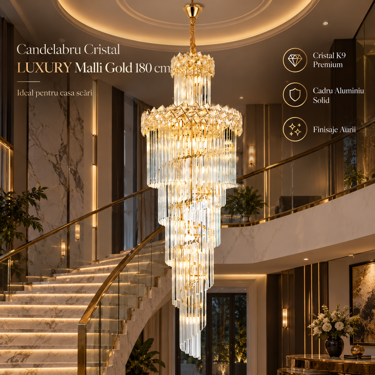 Candelabru Cristal LUXURY Malli Gold 180cm