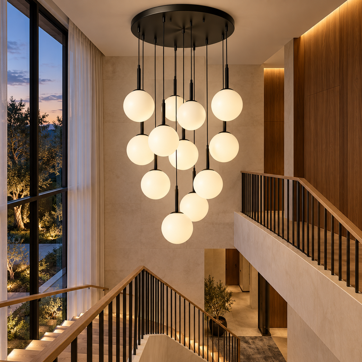 Lustra Abajur Mat Black LUXURY Staircase 12 Abajururi 200cm