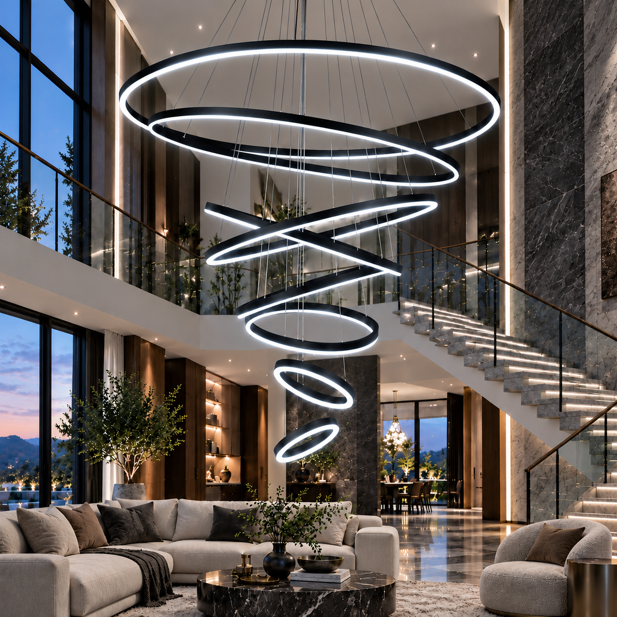 Lustra LED WONDERLAND Luxury Black 8 Segmente Echivalent 3000W Telecomanda