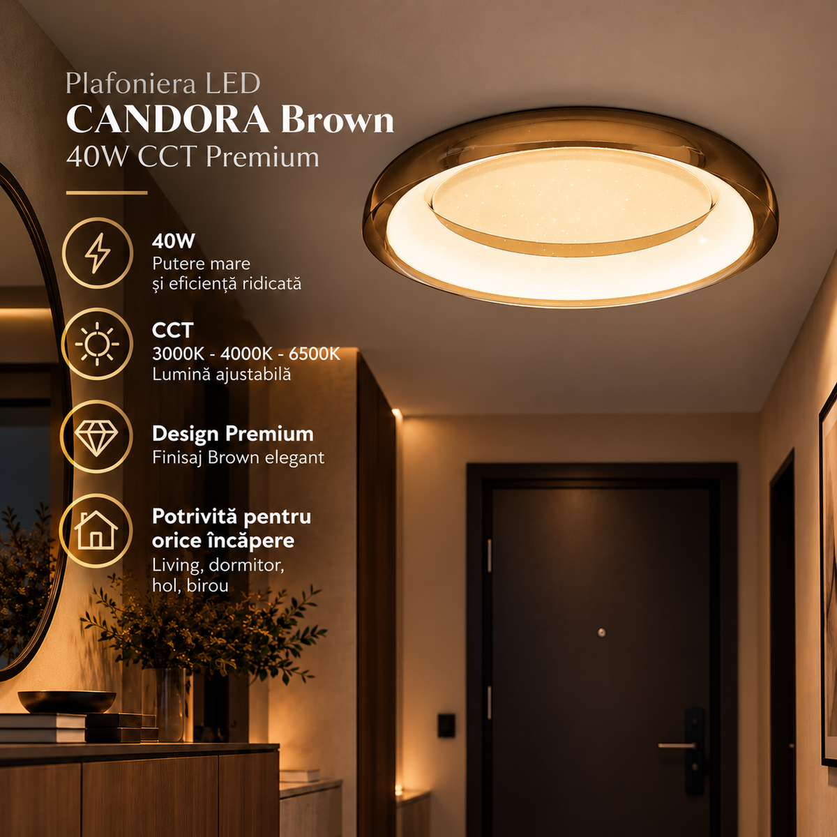 Plafoniera LED 40W CANDORA Brown CCT Premium