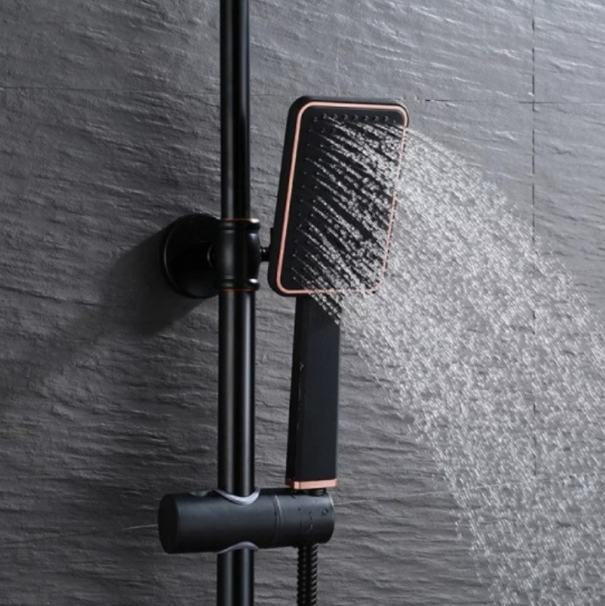 Coloana de Dus Premium Negru Antichizat 1738 cu Insertii Cupru 3 Functii