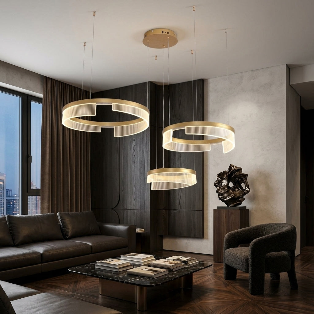 Lustra LED Suspendata MALAGA Gold 3 Segmente Mobile Telecomanda Echivalent 800W