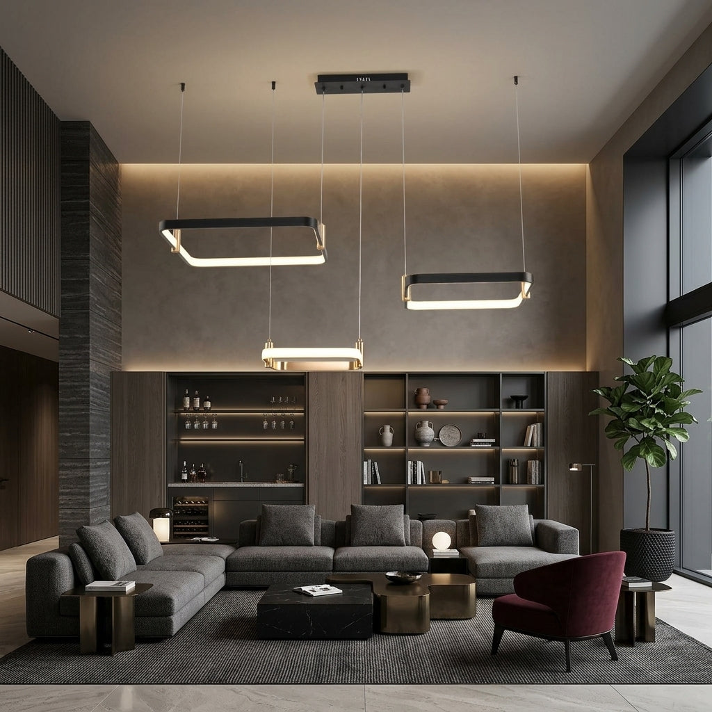 Lustra LED Suspendata MALLORCA Black 3 Patrate Mobile Telecomanda Echivalent 800W
