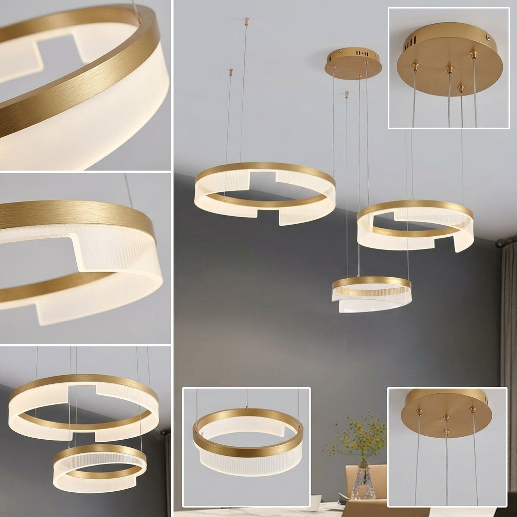 Lustra LED Suspendata MALAGA Gold 3 Segmente Mobile Telecomanda Echivalent 800W