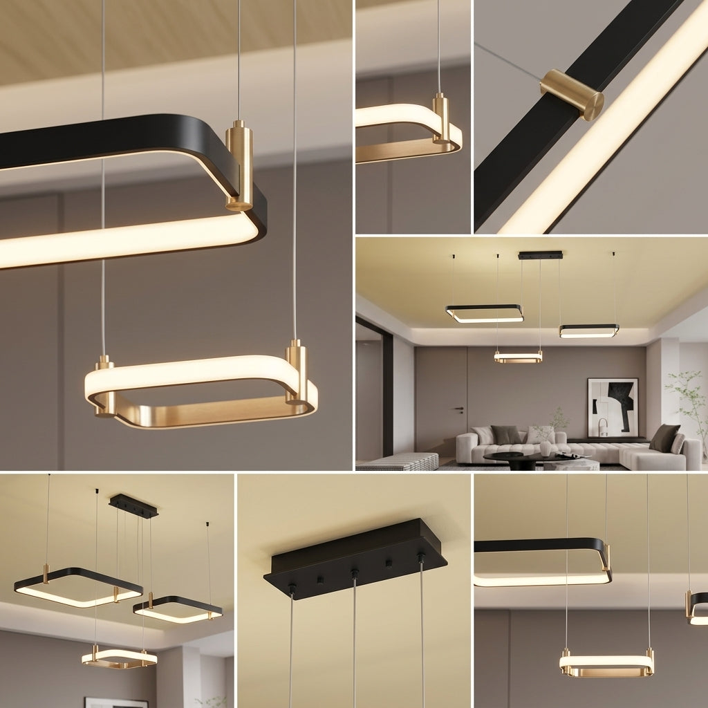 Lustra LED Suspendata MALLORCA Black 3 Patrate Mobile Telecomanda Echivalent 800W