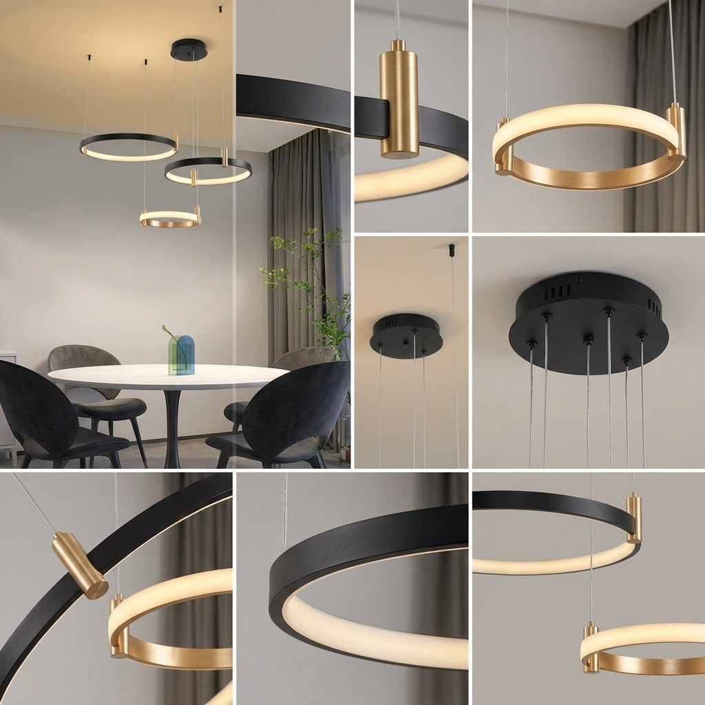 Lustra LED Suspendata MALLORCA Black 3 Cercuri Mobile Telecomanda Echivalent 800W