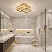 Lustra LED CRISTAL Double Square Gold Echivalent 200W