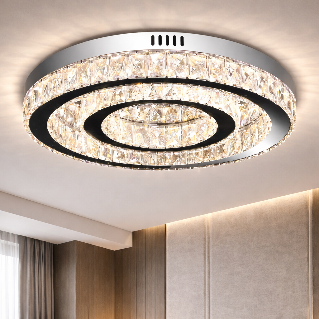 Lustra LED TWO CIRCLE Cristal Echivalent 500W Telecomanda