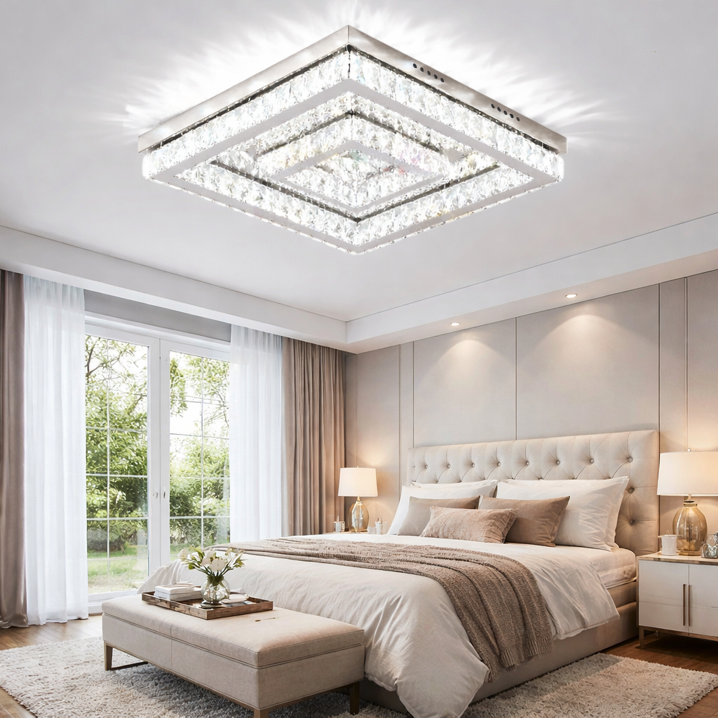 Lustra LED TWO SQUARE Cristal Echivalent 500W Telecomanda