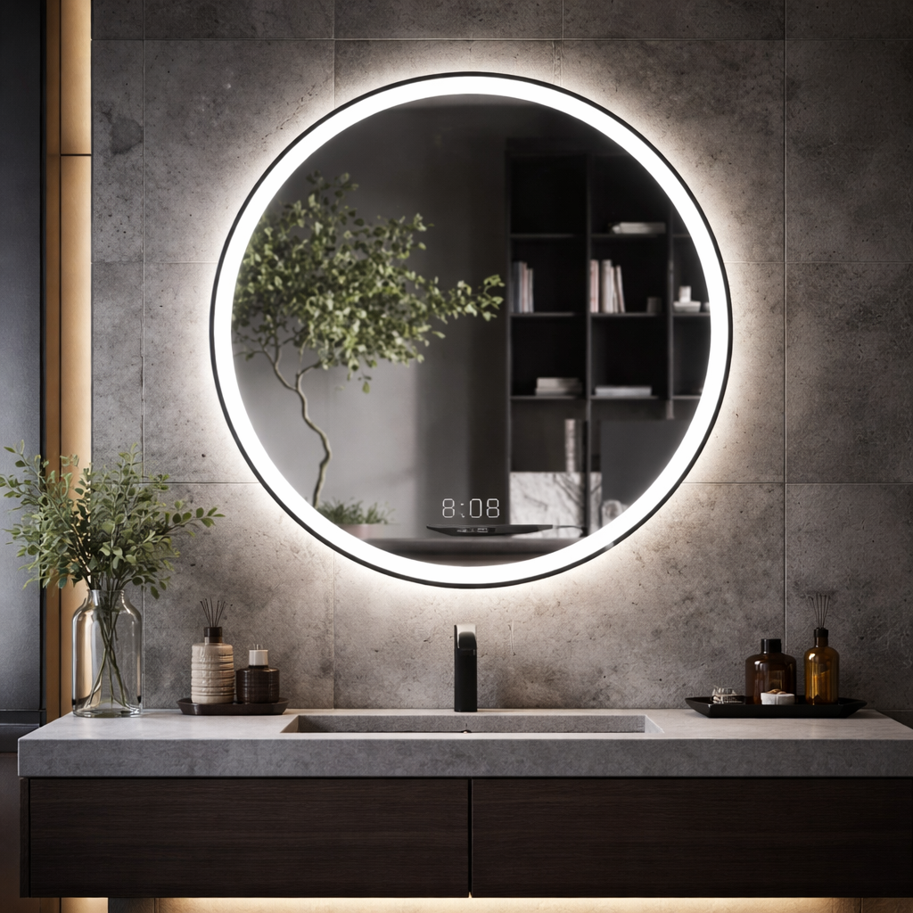 Oglinda LED Rotunda BASILORA Ø70cm Functie Dezaburire, Senzor si 3 Lumini