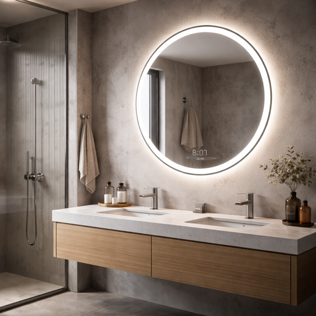 Oglinda LED Rotunda BASILORA Ø70cm Functie Dezaburire, Senzor si 3 Lumini