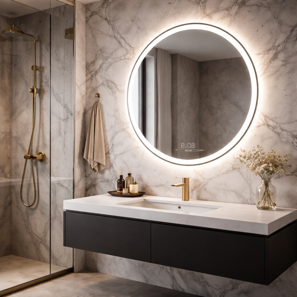 Oglinda LED Rotunda BASILORA Ø70cm Functie Dezaburire, Senzor si 3 Lumini