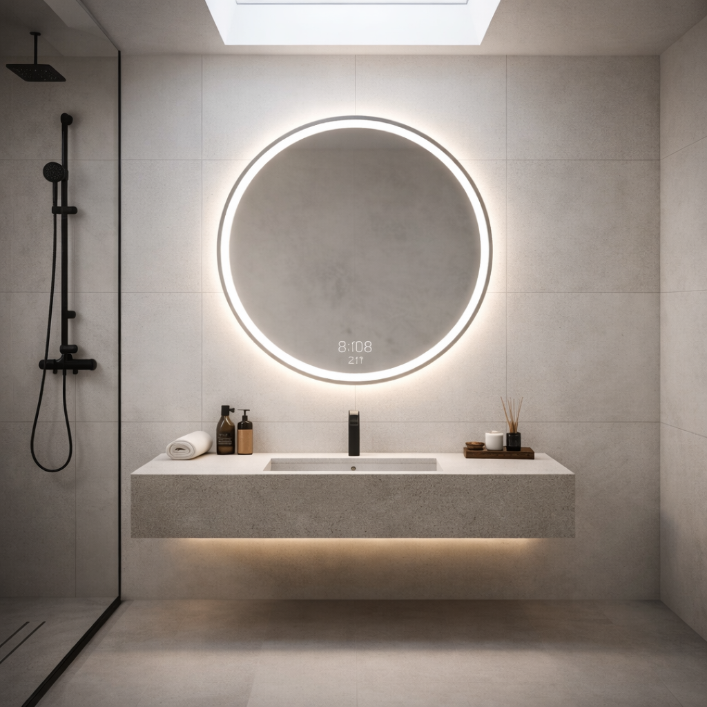 Oglinda LED Rotunda BASILORA Ø70cm Functie Dezaburire, Senzor si 3 Lumini