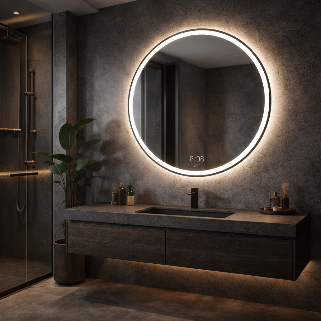 Oglinda LED Rotunda BASILORA Ø70cm Functie Dezaburire, Senzor si 3 Lumini