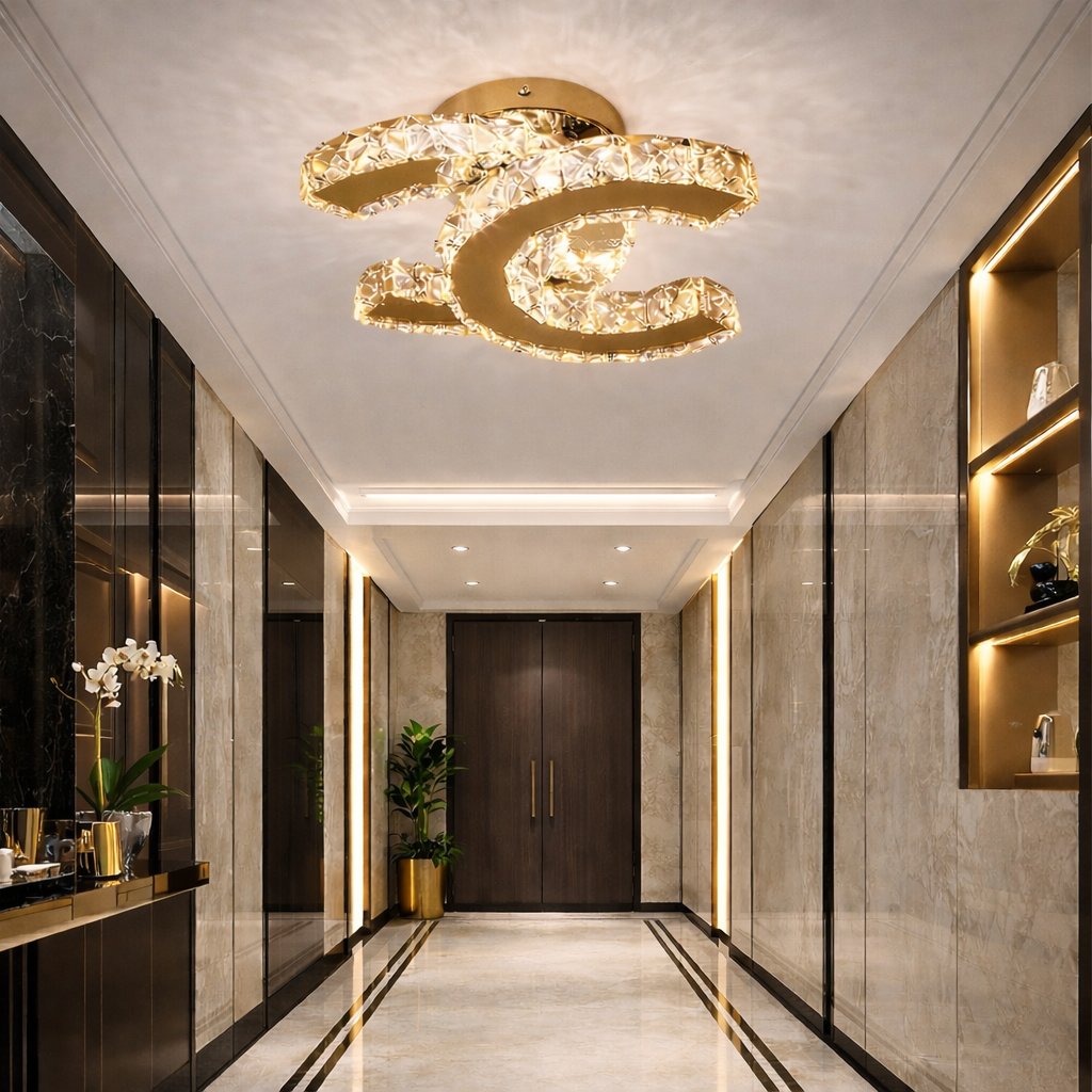 Lustra LED CRISTAL Double C GOLD Echivalent 200W