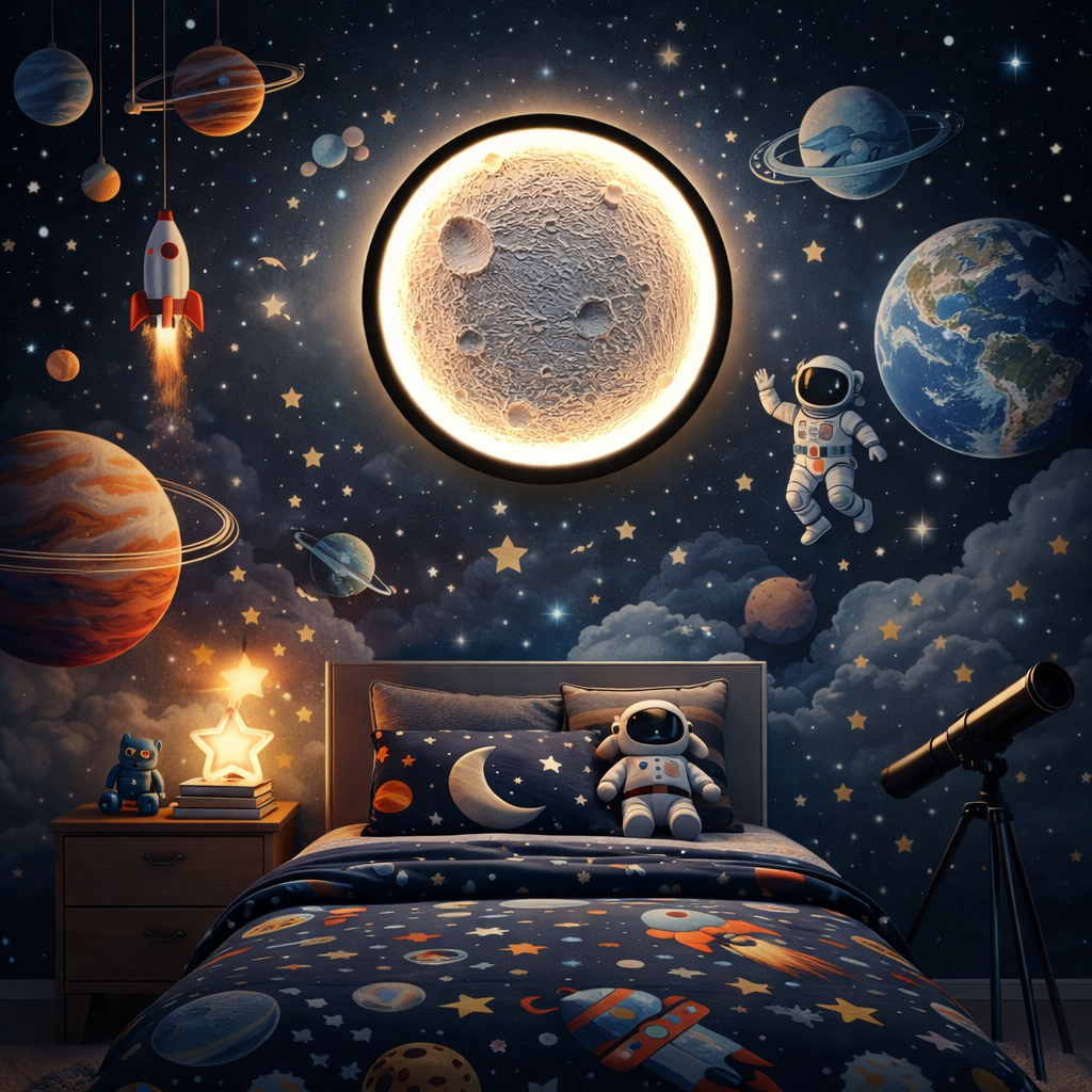 Lustra LED MOON 3D Black 30cm Echivalent 150W