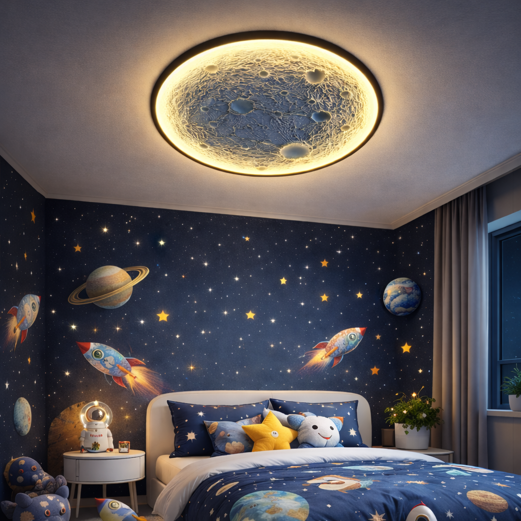 Lustra LED MOON 3D Black 40cm Echivalent 200W