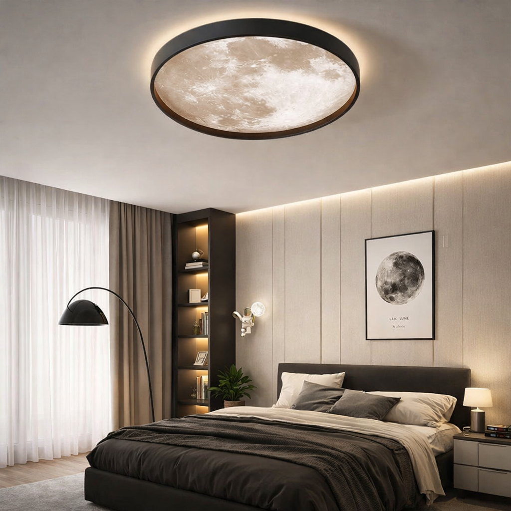 Plafoniera LED Maxi MOON Neagra 48cm Echivalent 400W