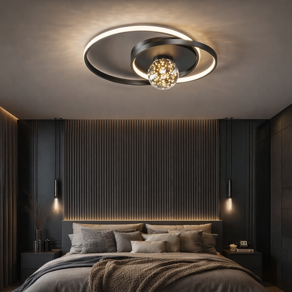 Lustra LED Enigma BLACK Telecomanda Echivalent 300W