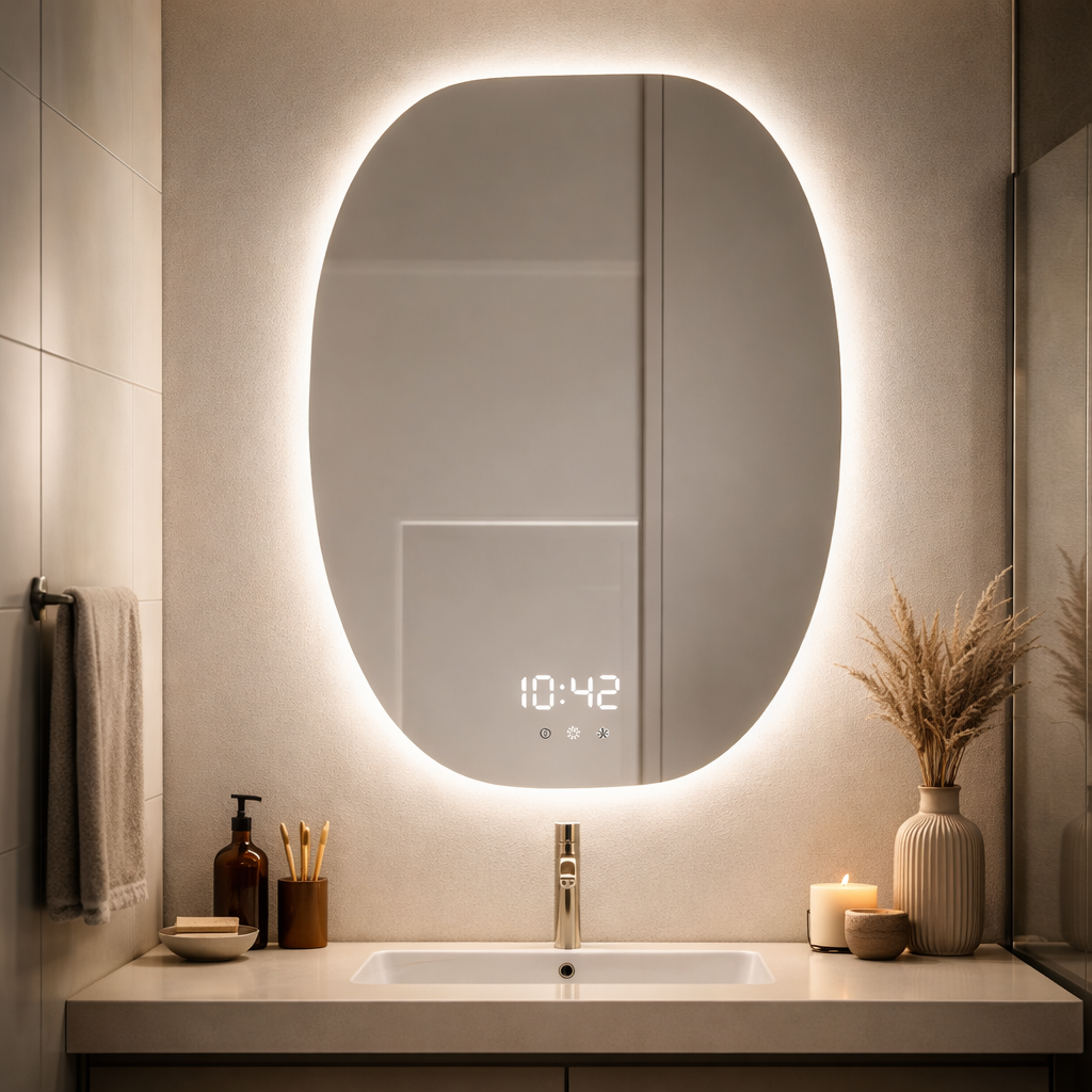 Oglinda LED BELLAVITA - 60x80 cm 3 Lumini, Senzor, Dezaburire si Ceas