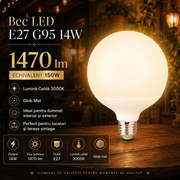 Bec LED E27 G95 14W, 1470lm, 3000K, Glob Mat Echivalent 150W
