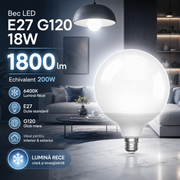 Bec LED E27 G120 18W, 1800lm, 6400K, Glob Mat Echivalent 200W