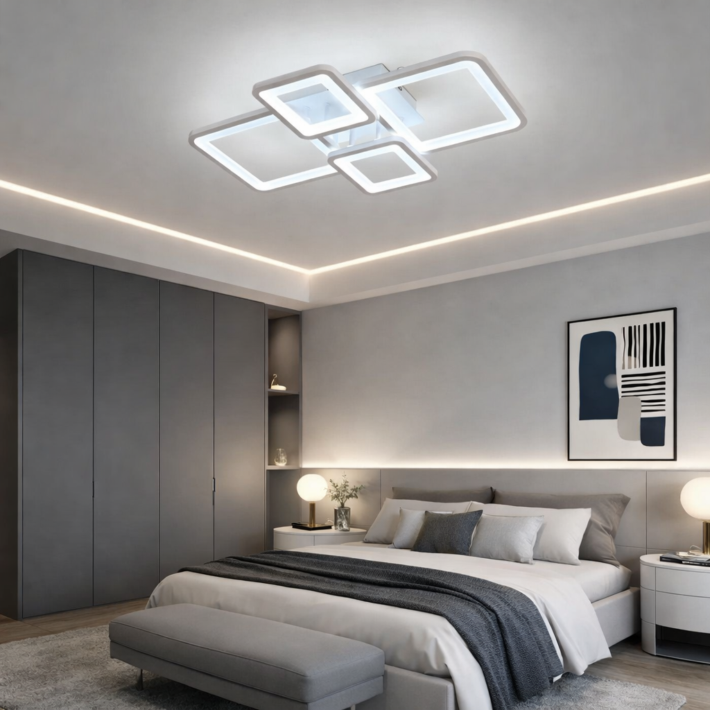Lustra LED 2+2 SQUARE Alb Echivalent 500W Telecomanda