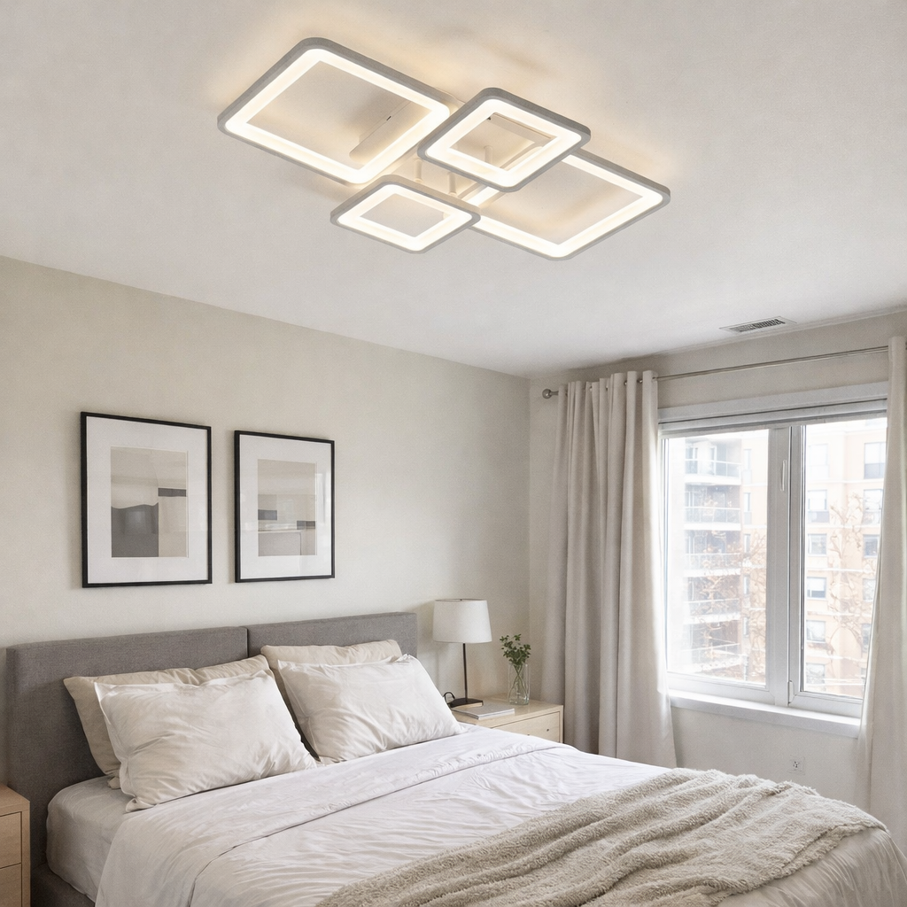 Lustra LED 2+2 SQUARE Alb Echivalent 500W Telecomanda