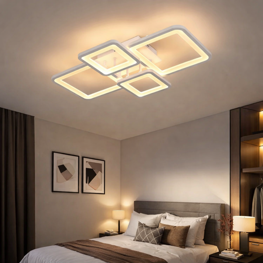 Lustra LED 2+2 SQUARE Alb Echivalent 500W Telecomanda