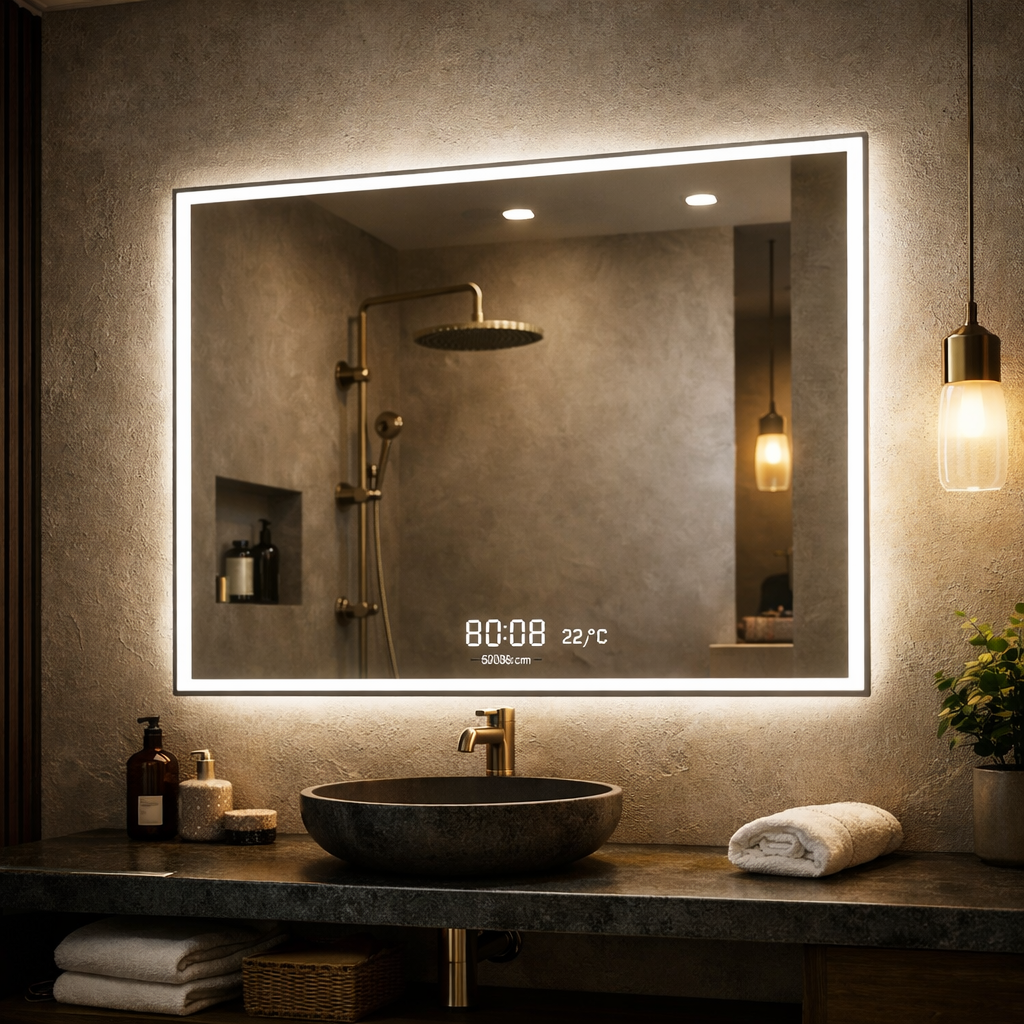 Oglinda LED VESPERA - 120x80cm Dezaburire si Ceas, Senzor, 3 Lumini