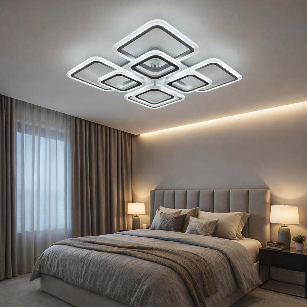 Lustra LED 4+4 SQUARE GIGANT Echivalent 1000W Telecomanda Resigilat R3