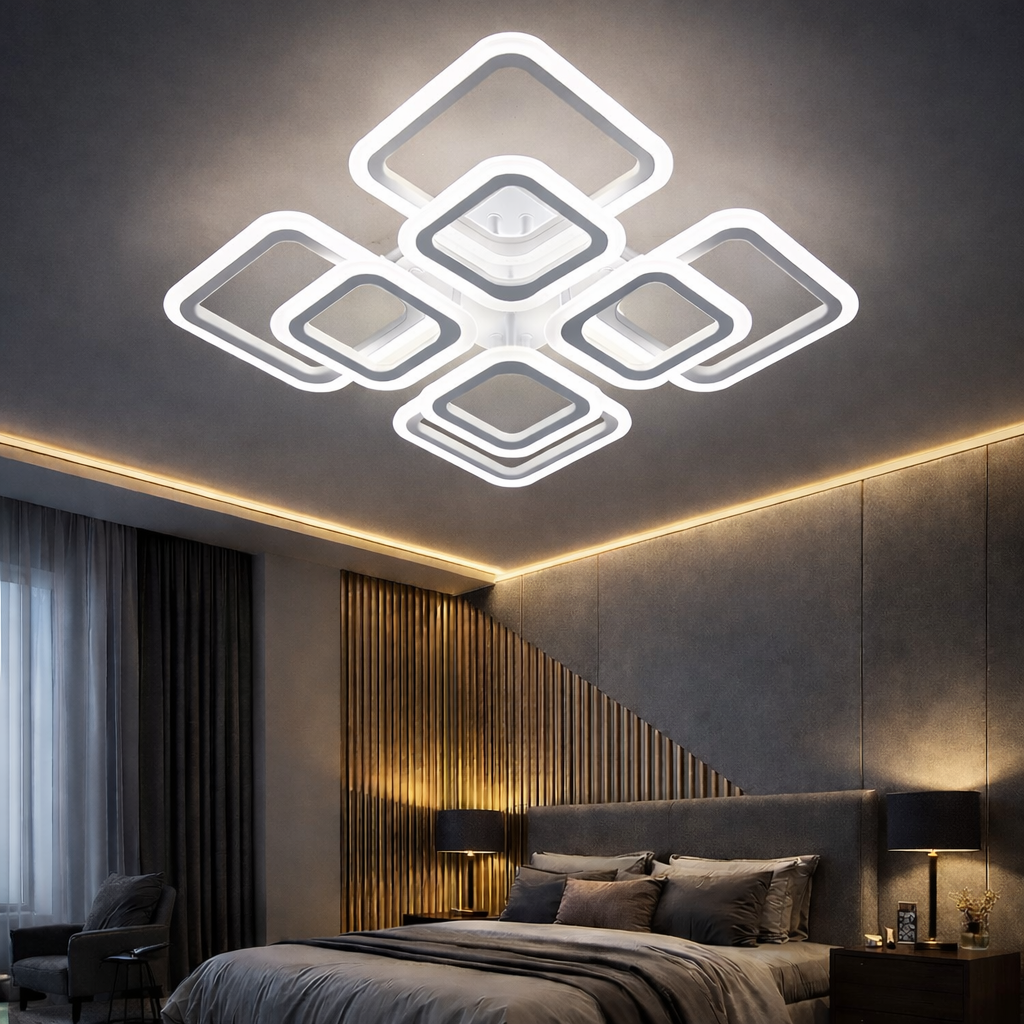 Lustra LED 4+4 SQUARE GIGANT Echivalent 1000W Telecomanda