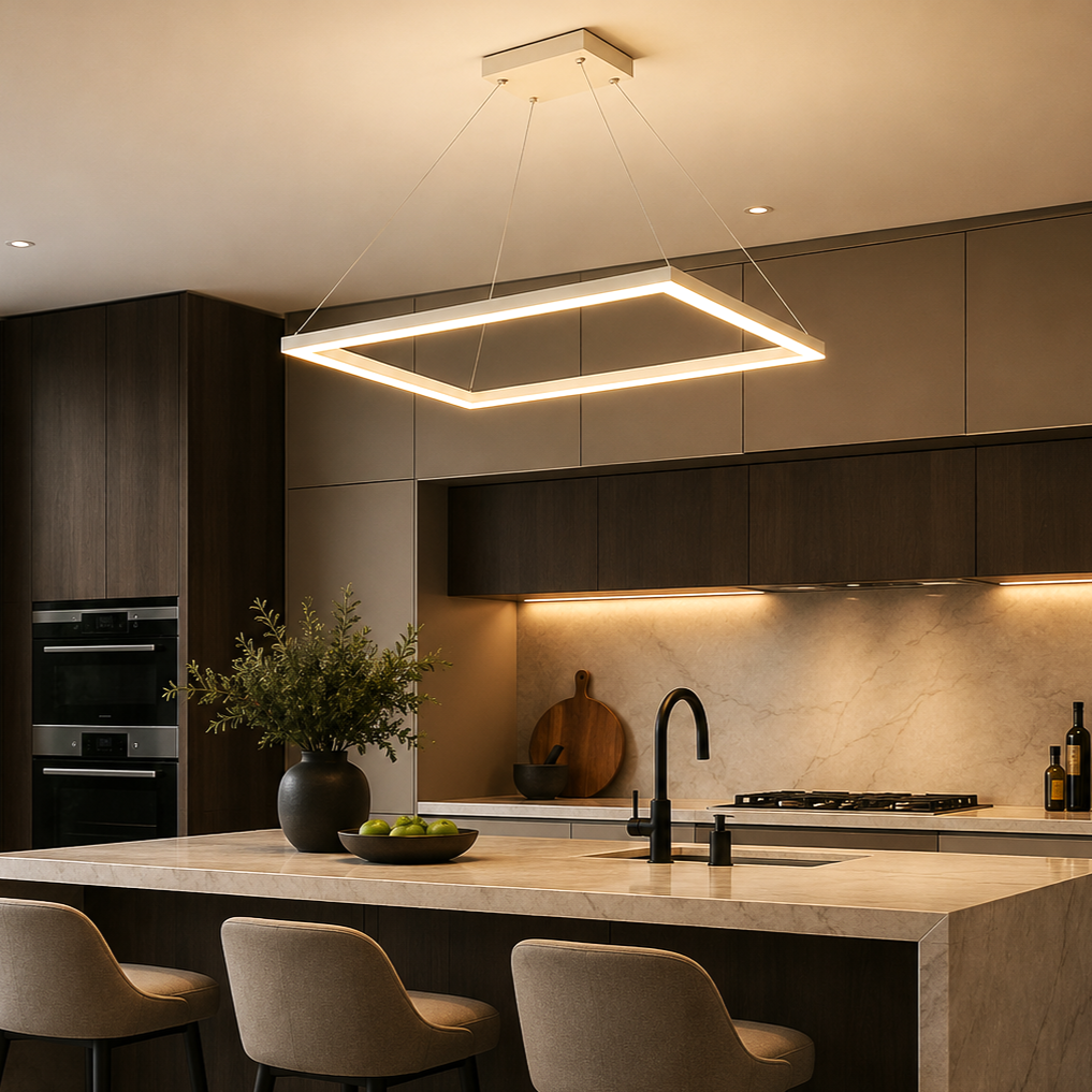 Lustra LED 1 Element Rectangular 80X40cm Alba Echivalent 400W
