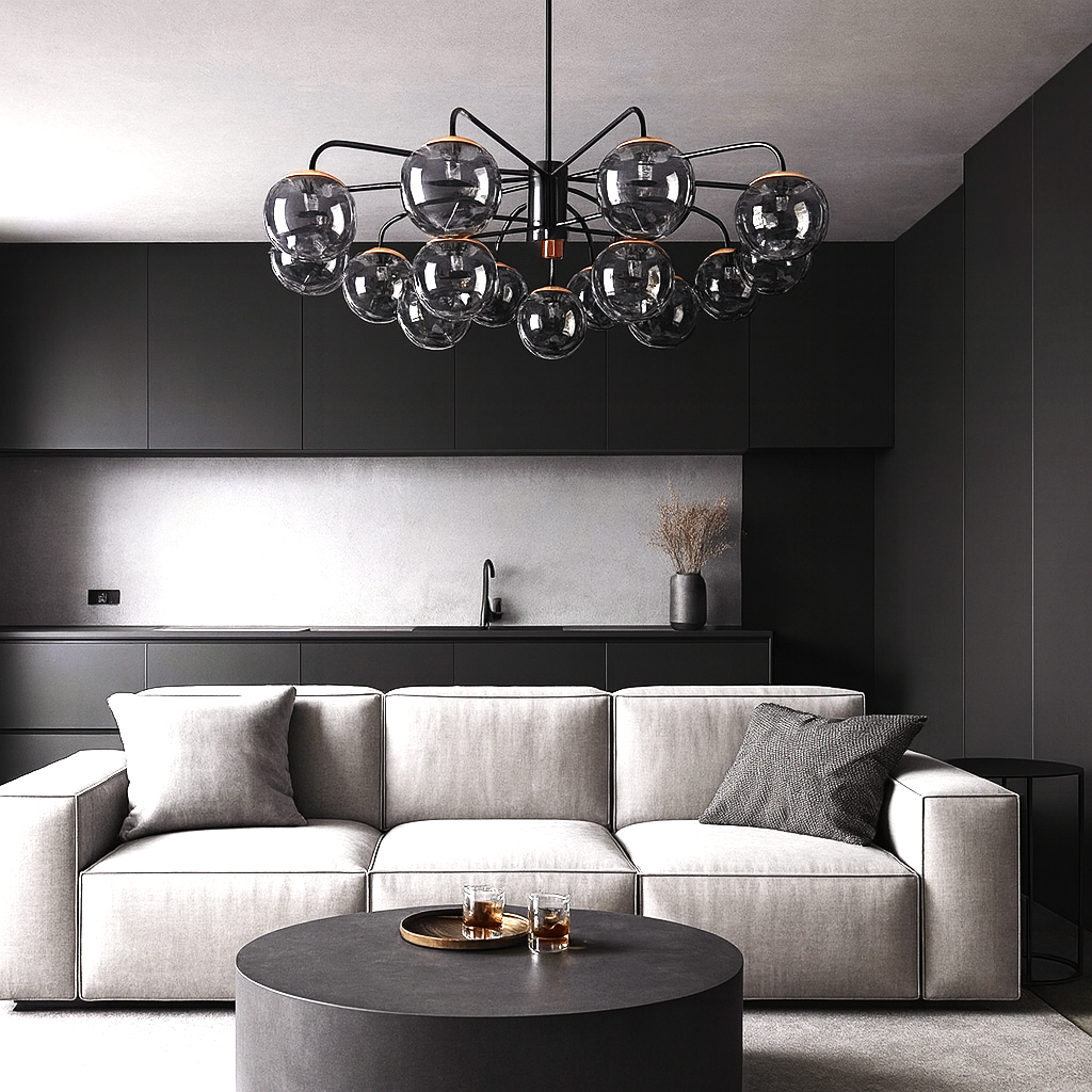 Lustra Abajur Fumuriu Black MOZART Grande 15xE27