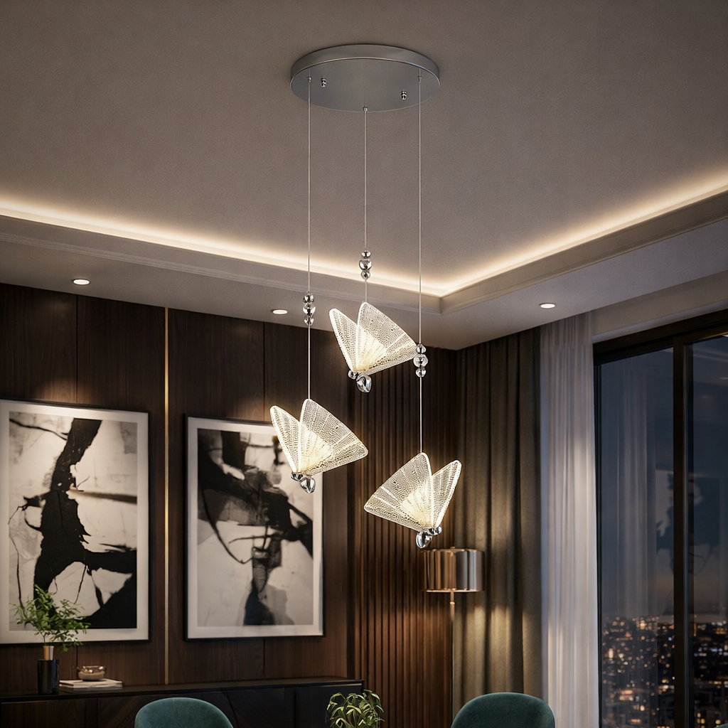 Lustra LED Luxury 3 Silver Butterflies