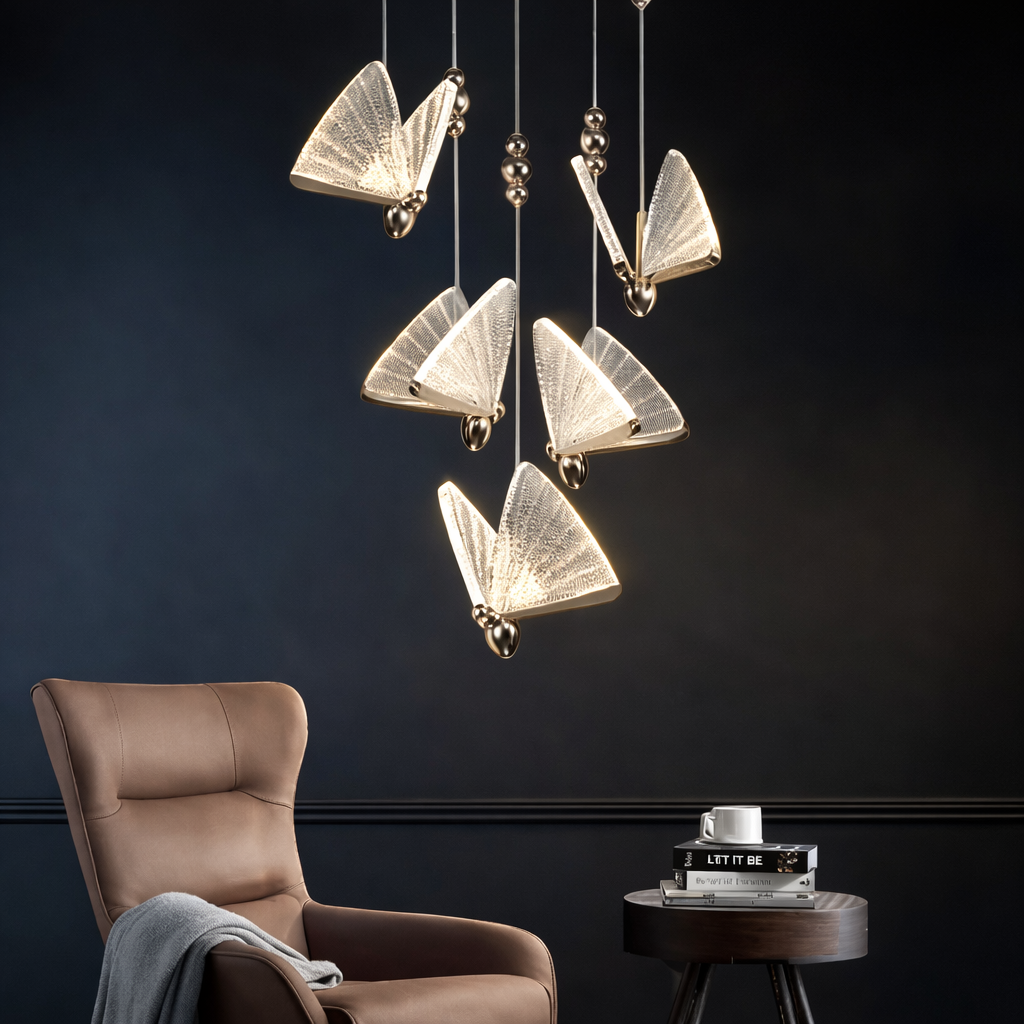 Lustra LED Luxury 5 Silver Butterflies