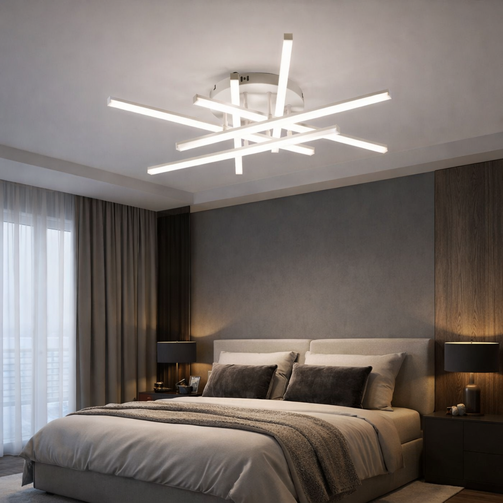 Lustra LED 6 LINES Design Round Alba Echivalent 600W Telecomanda