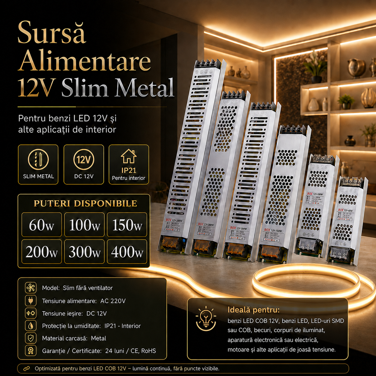 Sursa Alimentare 12V Slim Metal
