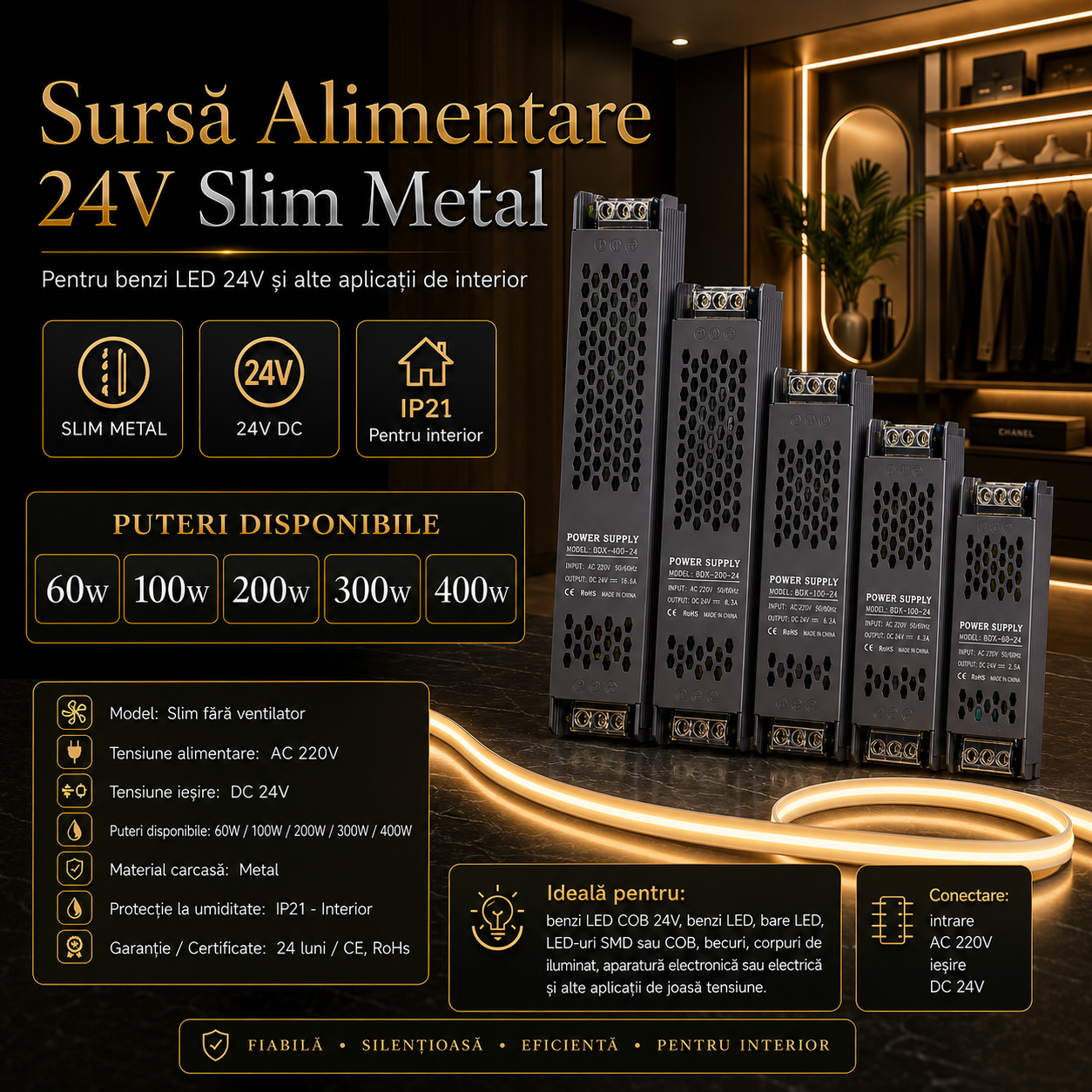 Sursa Alimentare 24V Slim Metal