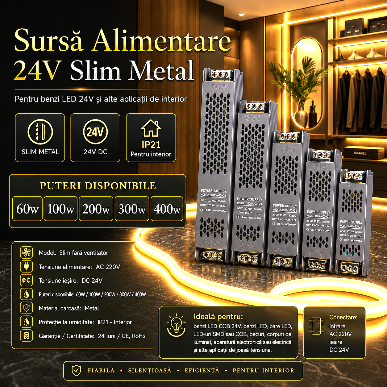 Sursa Alimentare 24V Slim Metal