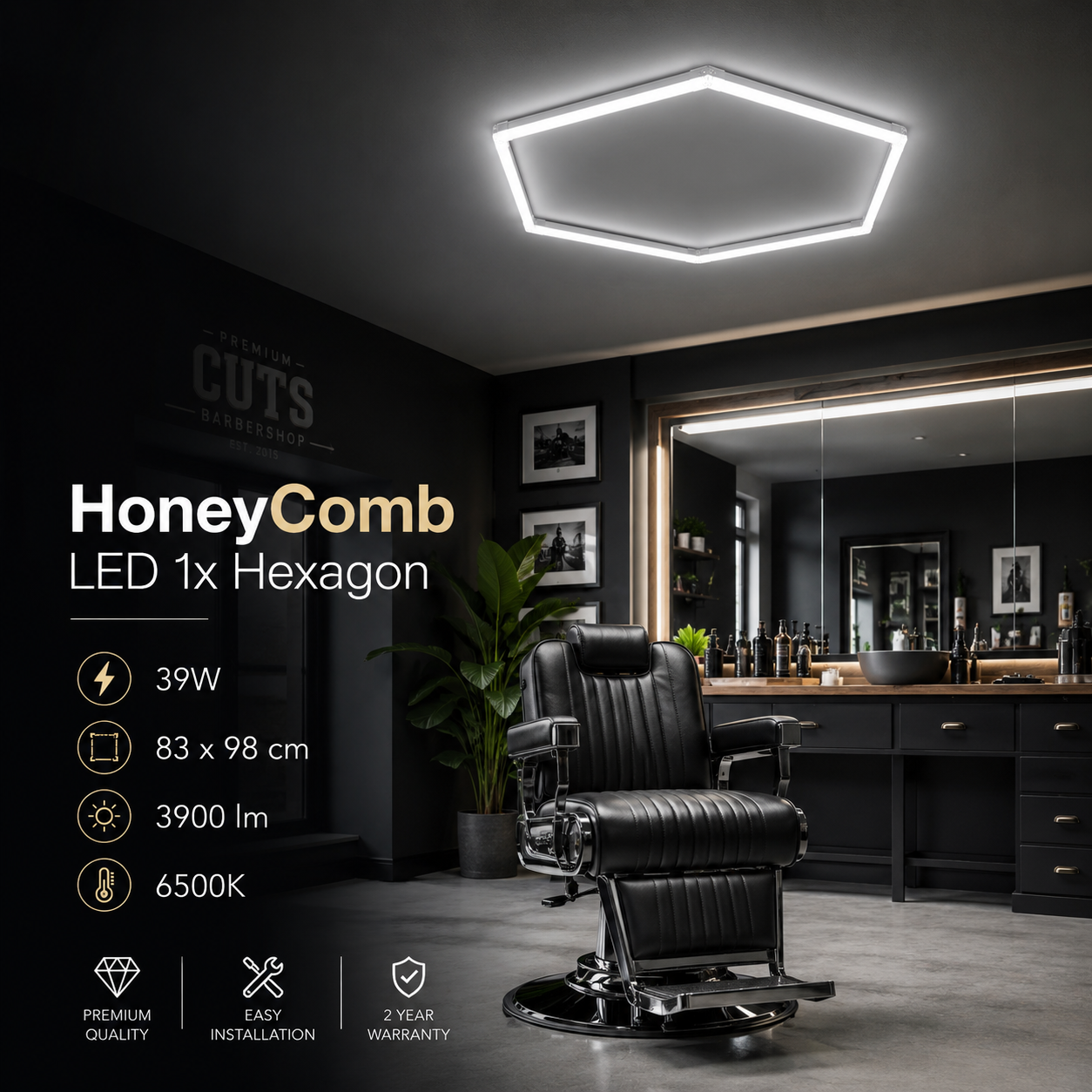HoneyComb LED 1x Hexagon 39W, 83x98cm, 3900lm, 6500K