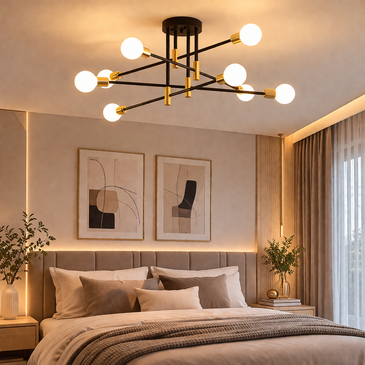 Lustra Minimalist Design 8xE27 Black+Gold 6038/8