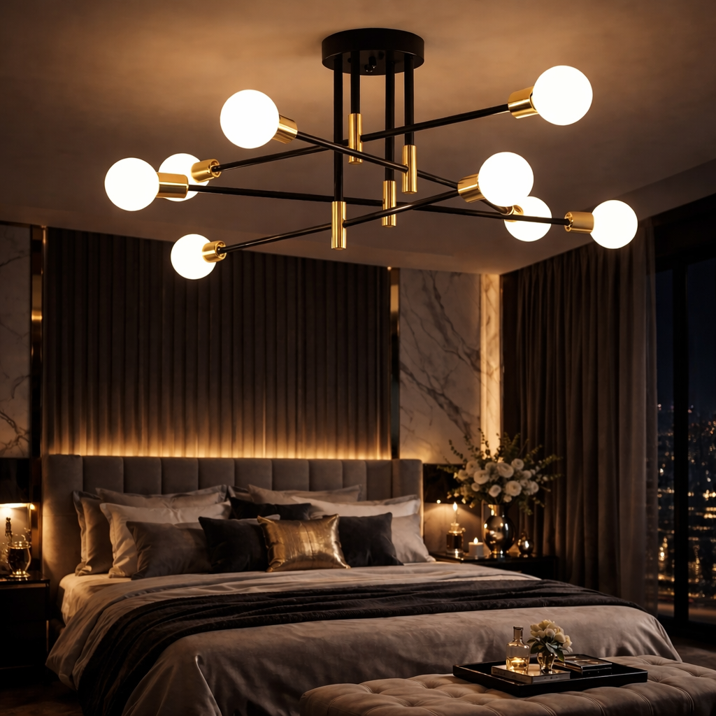Lustra Minimalist Design 8xE27 Black+Gold 6038/8