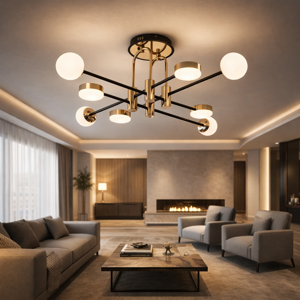 Lustra LED Minimalist Design Black & Gold Echivalent 450W Telecomanda