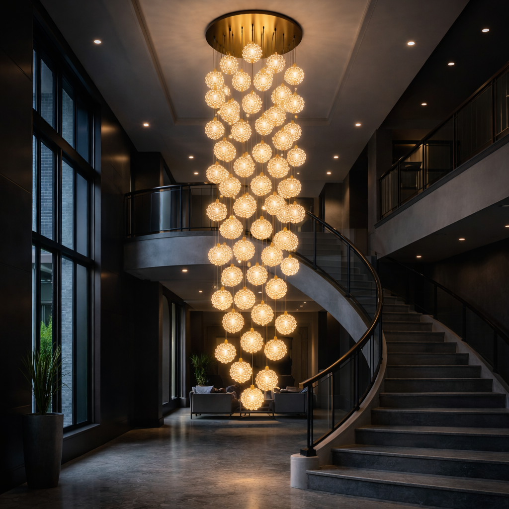 Lustra Suspendata Golden Sponge Majestic Staircase 60xG9