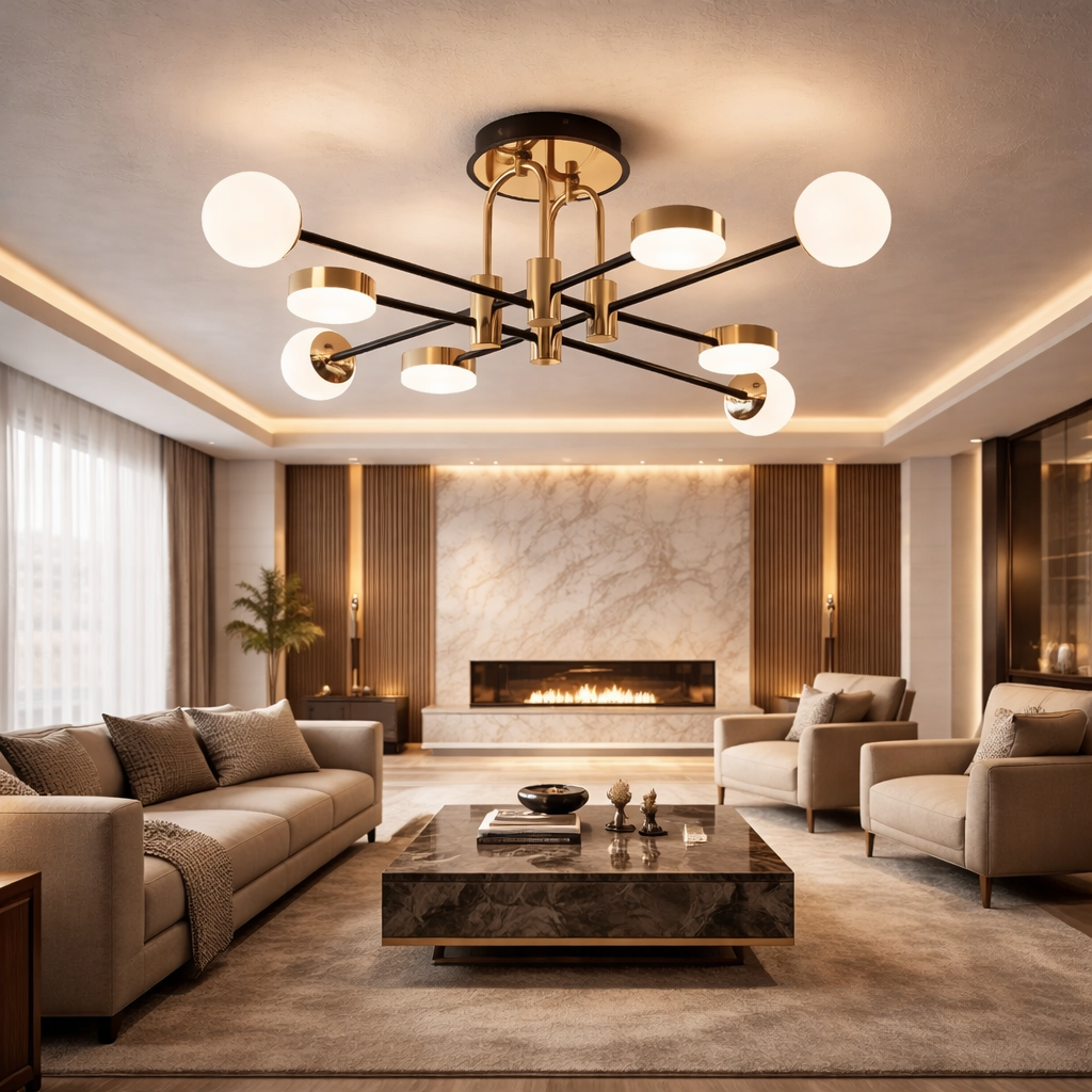 Lustra LED Minimalist Design Black & Gold Echivalent 450W Telecomanda
