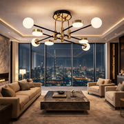 Lustra LED Minimalist Design Black & Gold Echivalent 450W Telecomanda