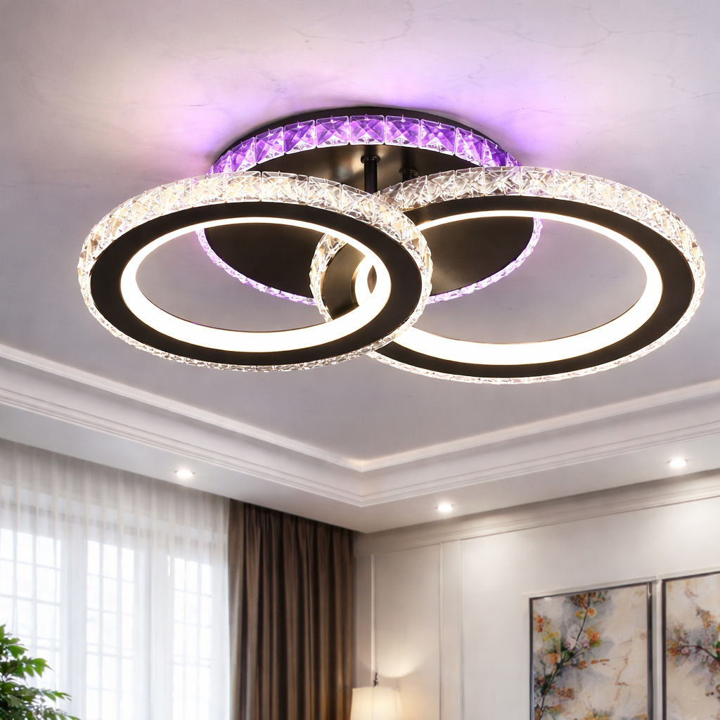 Lustra LED 1+1 Circle Black RGB Cristal Echivalent 300W Telecomanda